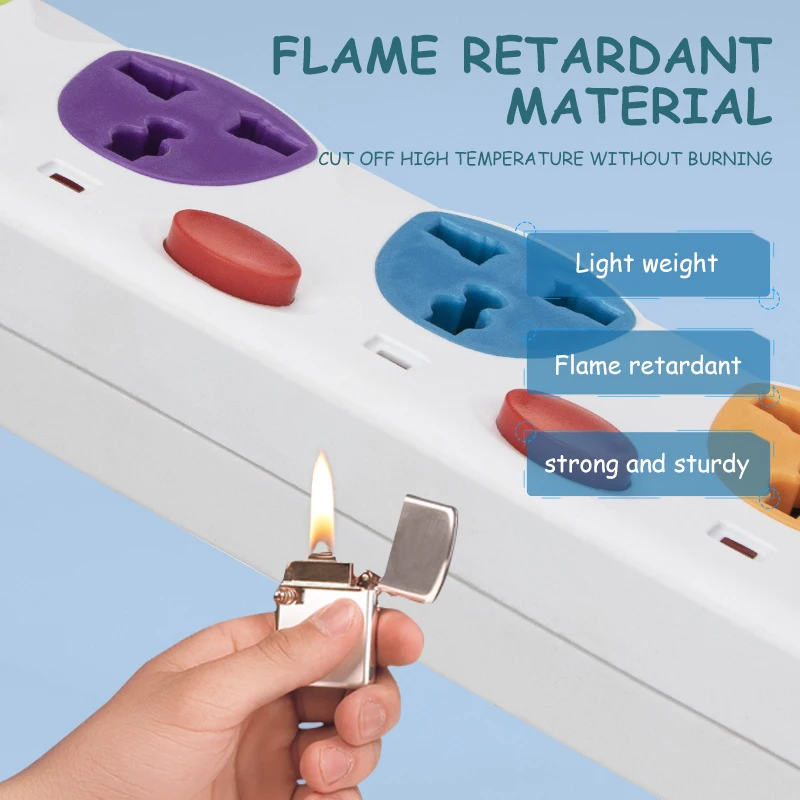 High Quality extension cord socket with USB colorful board 4way outlet Child  protection electrical power strip