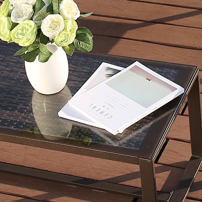 Современный уличный диван из ротанга, садовая мебель высокого качества, роскошный плетеный диван, 4 места со столом