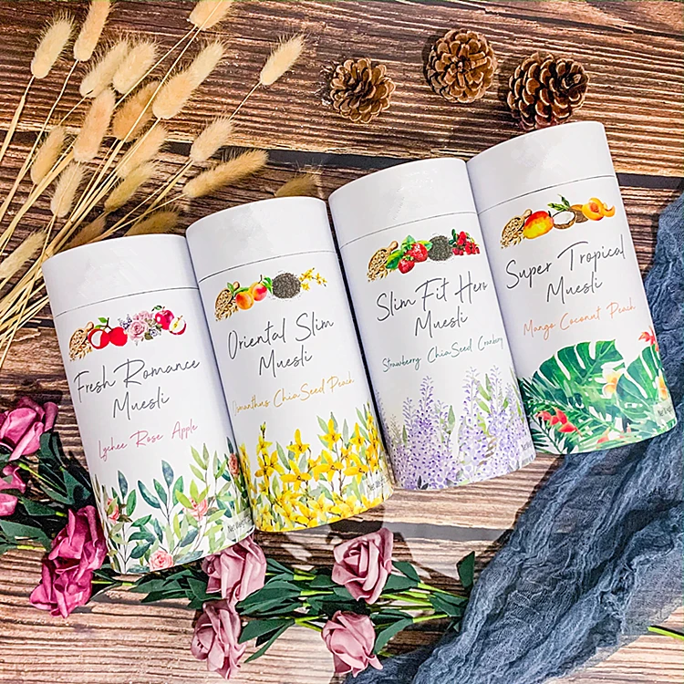 Food grade biscuits coconut chips cardboard round paper tube cranberry gelatos creps packaging gift Box for freeze-dried fruits