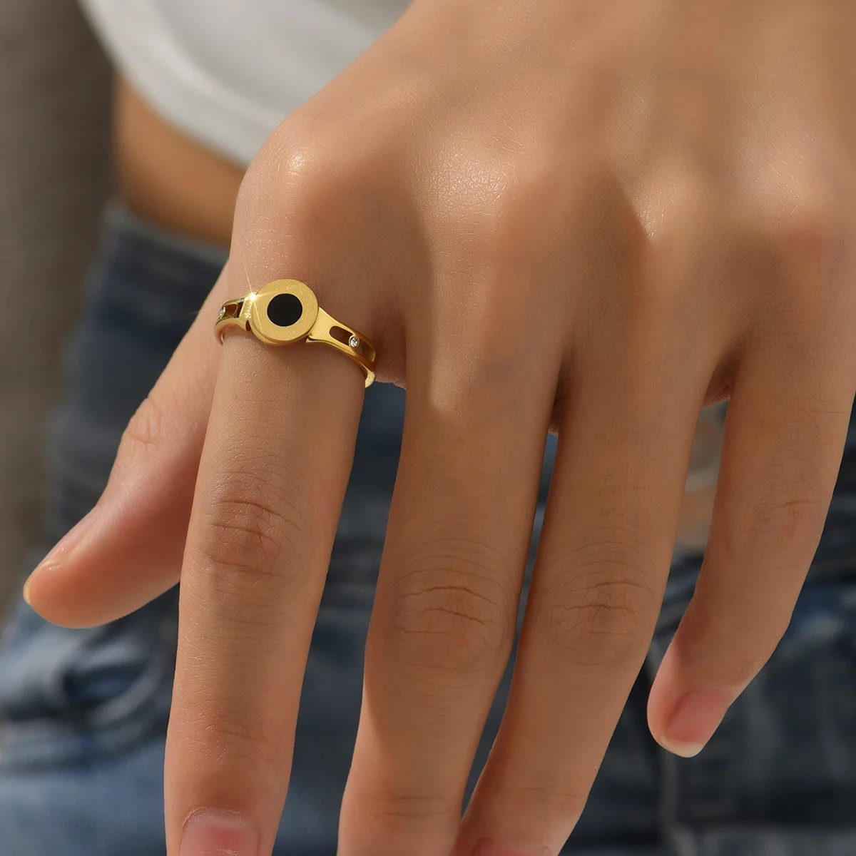 Top Quality Stainless Steel Geometric Shell Roman Numeral Ring Statement Tree of Life Diamond Ring For Women