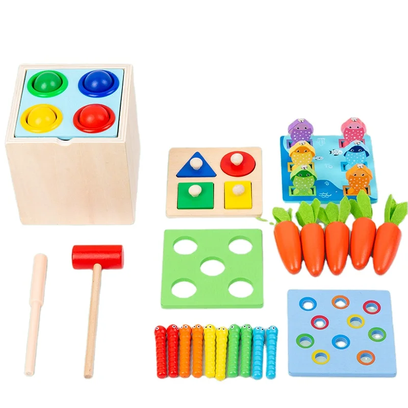 Baby Children Educational Stack Toys Colorful wooden Building Block Sets Newly Designed Stock Laser Bag DIY Toy Logo Custom