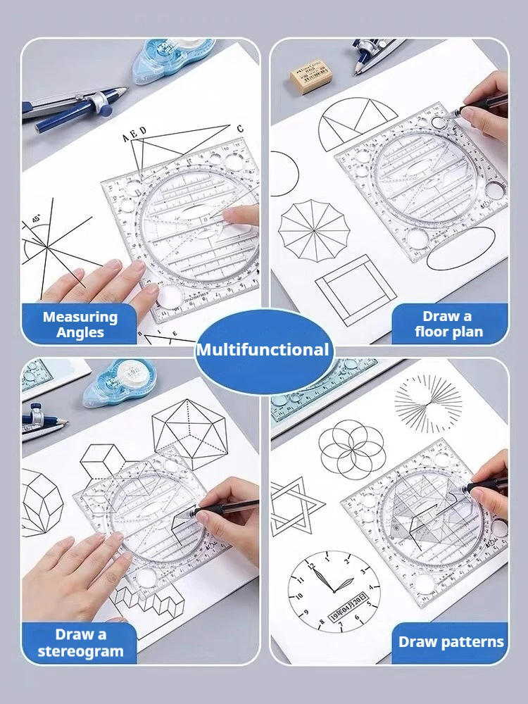 Wusheng Multi-Function Ruler Set: Rapid Circle Drawing, Geometric Shapes, Measurement for High School and Middle School Students