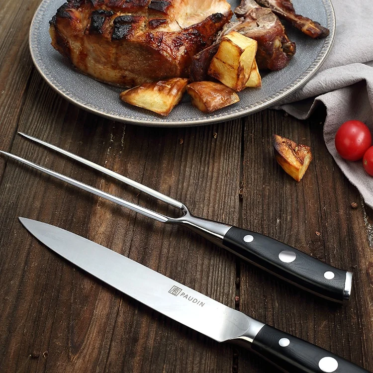 Professional 7 Inch High German Steel With G10 Fiberglass Handle BBQ Meat Fork Kitchen Chef Knife Set
