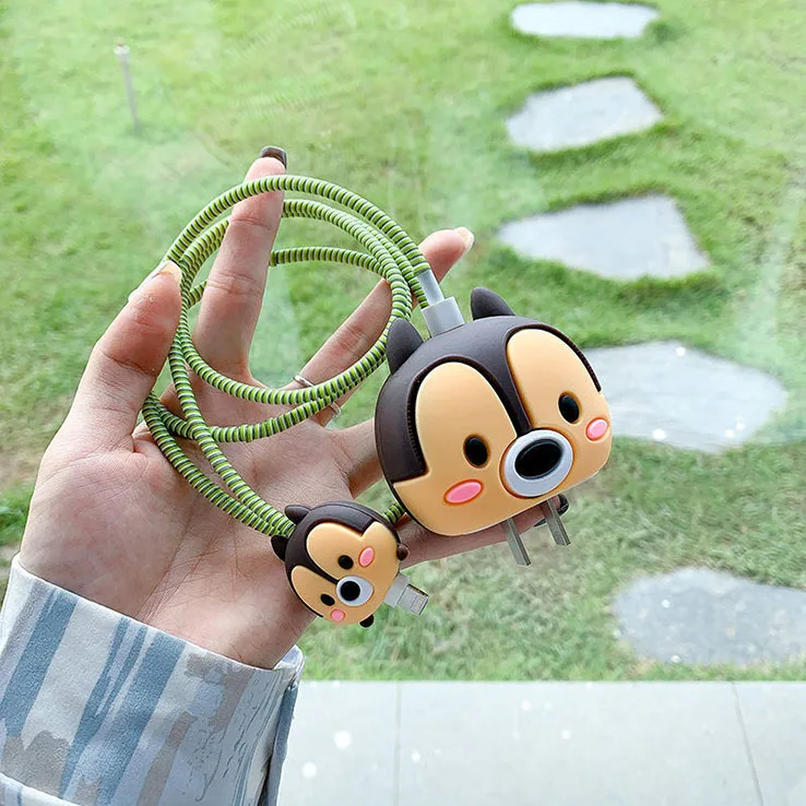 Big and small cartoon custom Data Line Cord charger cute animal cable bite  protector for phone