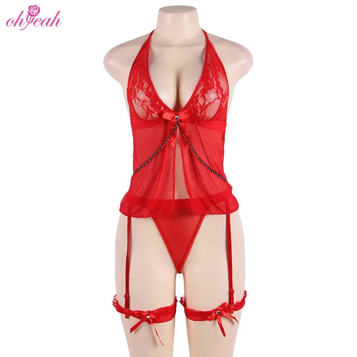 
Wholesale fashion mesh see through halter front open plump sexy mature women plus size lingerie 