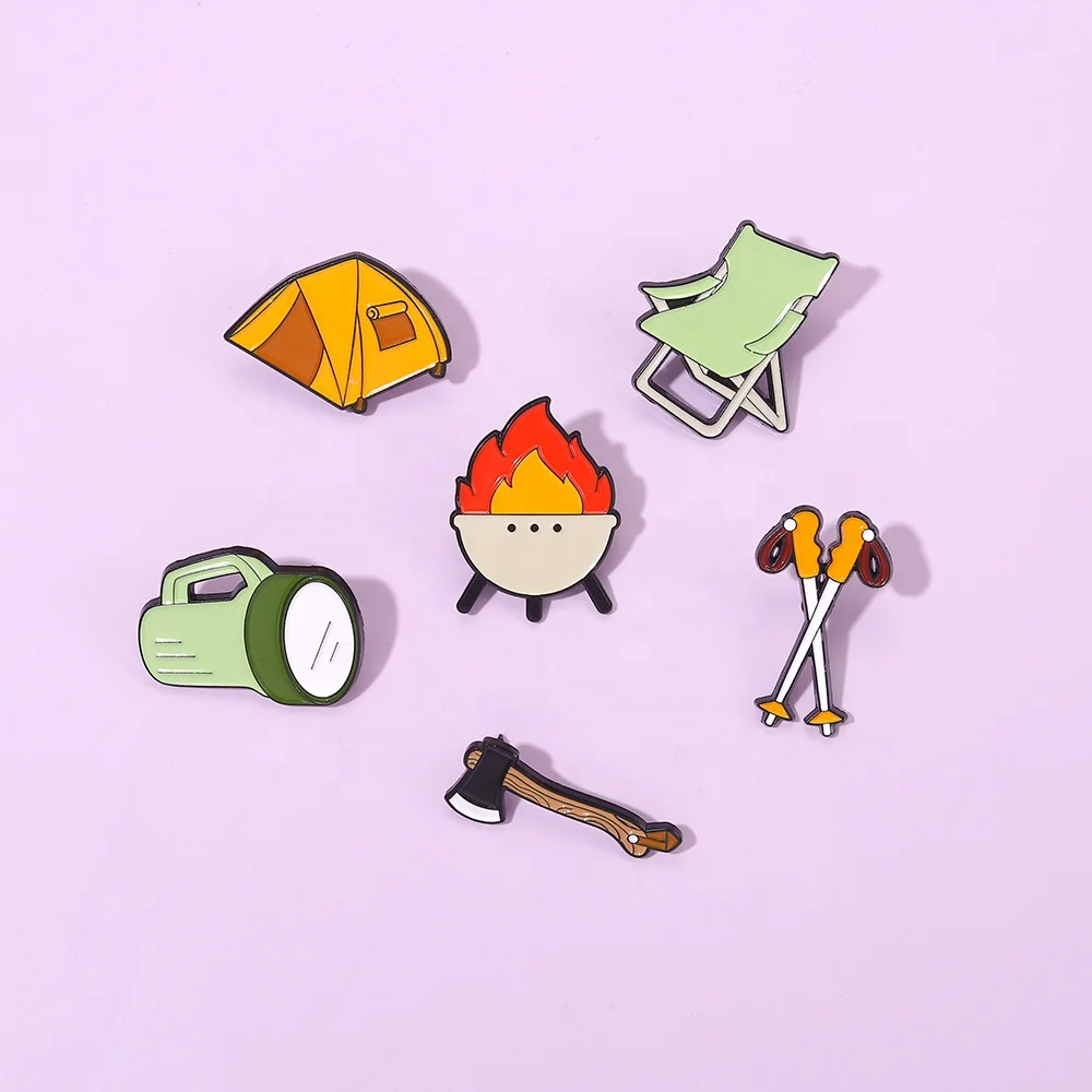 Outdoor Camping Enamel Pin Badge Adventure Tent Flashlight Axe Fire Brooch Badge Backpack Lapel Pin Jewelry Gift Accessories