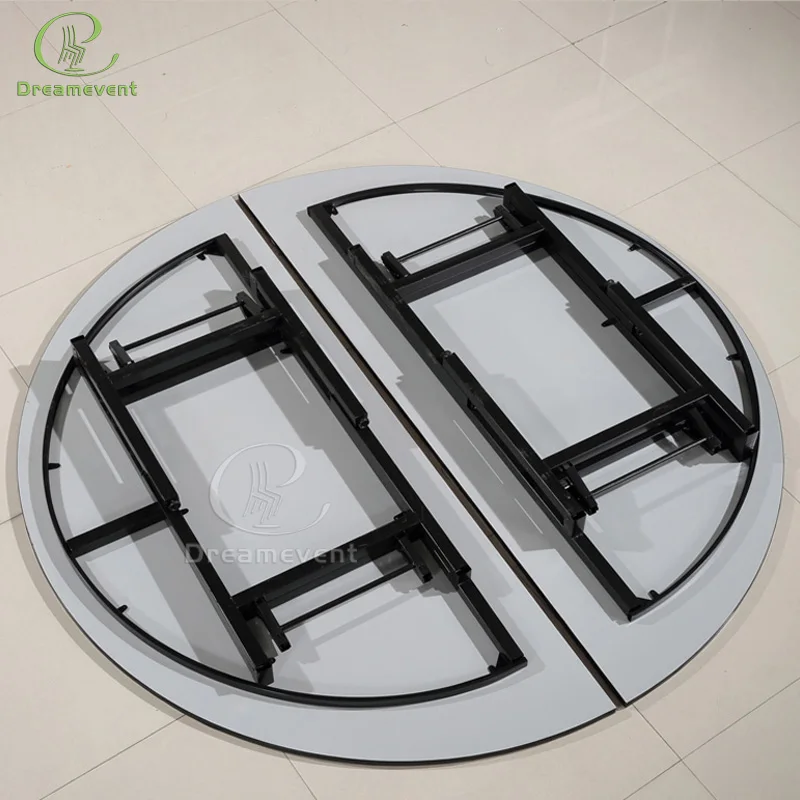 Wholesale fold in half wedding event solid wood folding restaurant banquet round table
