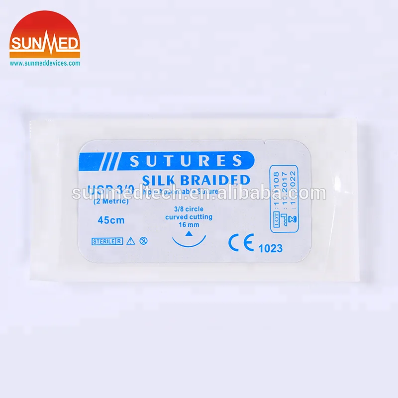 
surgical silk sutures sterile braided undyed or dyed black non absorbable suture foil packs USP6-USP8/0 