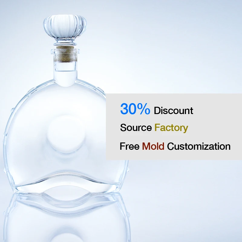 750ml 700ml 500ml 350mlSource factory customized low price flat short neck thick bottom cork mouth rum vodka glass spirit bottle