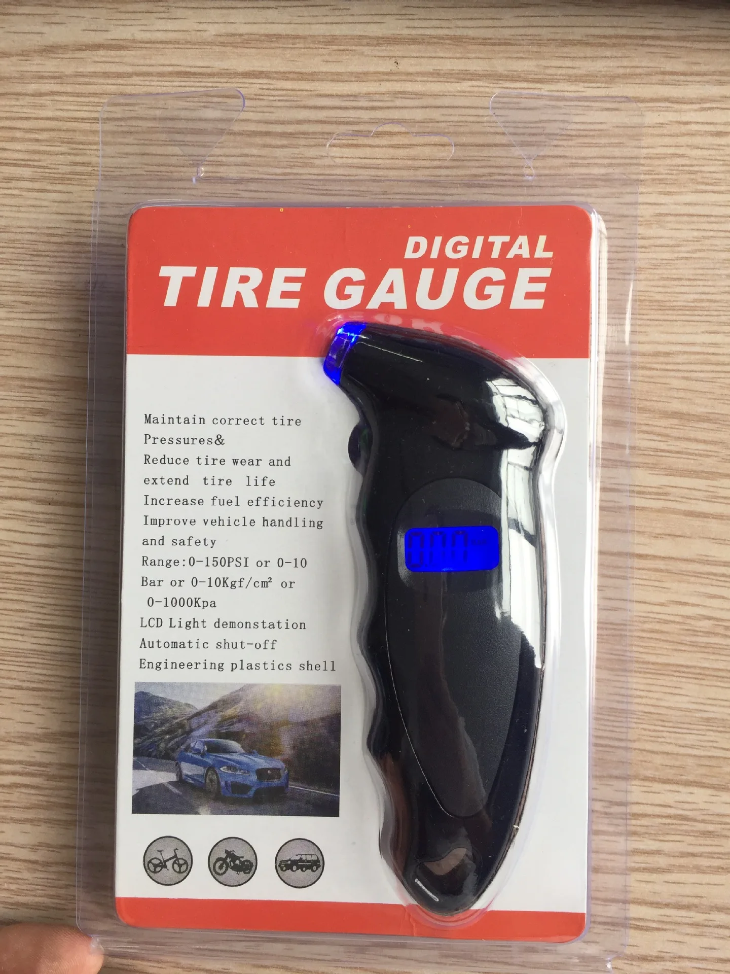 4 Settings Multi Functional Rescue Tool 5 in 1 Digital Tire Pressure Gauge with safety hammer