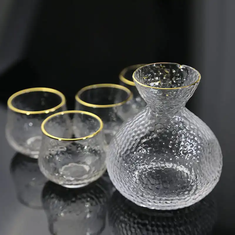 Japanese Sake Pot Set with Hammer Grain Design and Warmer