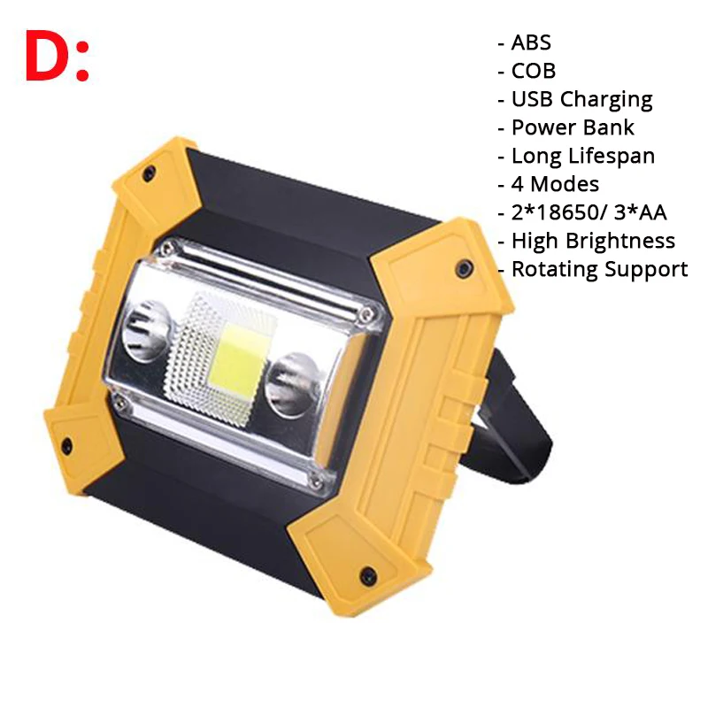 50W Portable Led Spotlight Super Bright USB Outdoor Camping Car Repair COB led Work Light Rechargeable