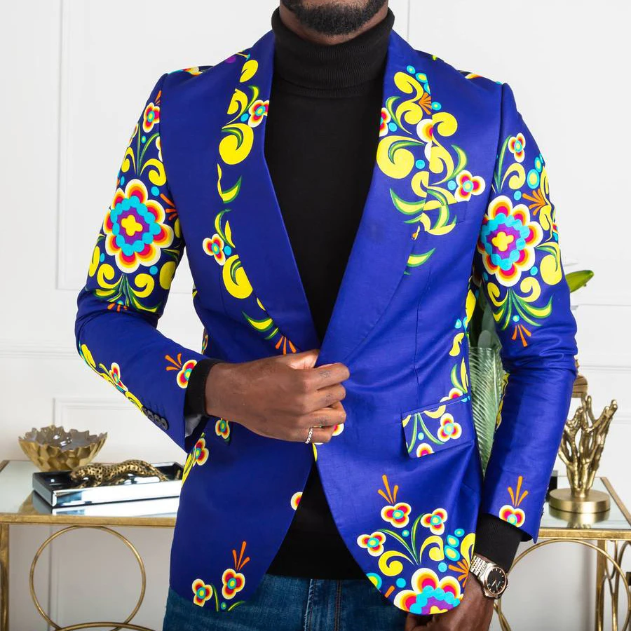 Factory Customized Design African Print Suit Jacket Tailored Fit Shawl Collar Blazer for Men