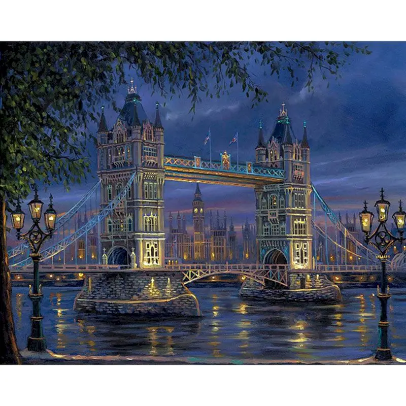 
HandPainted On Canvas With Framed City Landscape Drow By Numbers For Adults DIY Kits Oil Picture Painting by Number 