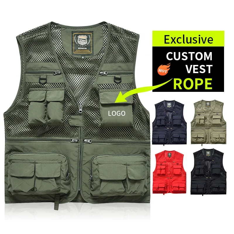 Multi-pocket fisherman vest logo work clothes neutral vest fishing hiking reporter photography camping hunting vest