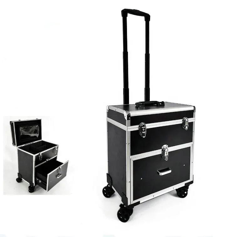 China Higher Quality Barber Case Put Logo Black Premium Aluminum Barber Briefcase Hot Sale Hairstylist Suitcase