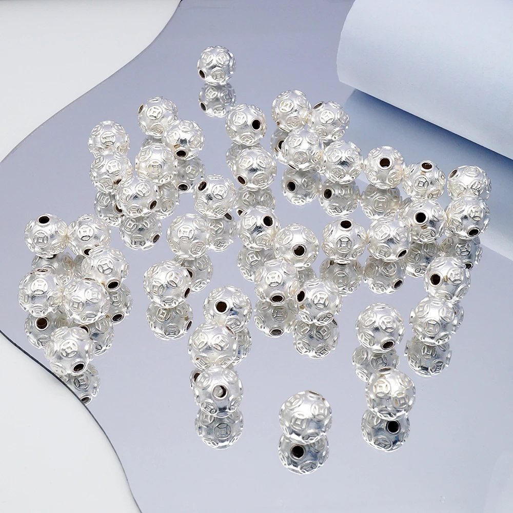 Real 999 Sterling Silver 10mm Spacer Beads Bracelet Necklace Accessories Jewelry Beads For Jewelry Making