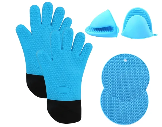 Wholesale Heat Resistance Silicone Oven Mitts gloves and Pot Holders Set for Kitchen Baking Cooking
