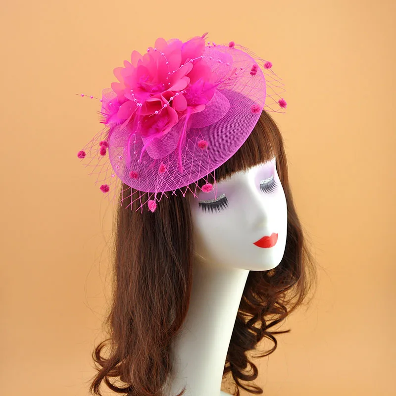 Women Bridal Wedding Headdress Veil  Mesh Feather Hair Accessories Cocktail Headwear Evening Tea Party Derby Fascinators Hat