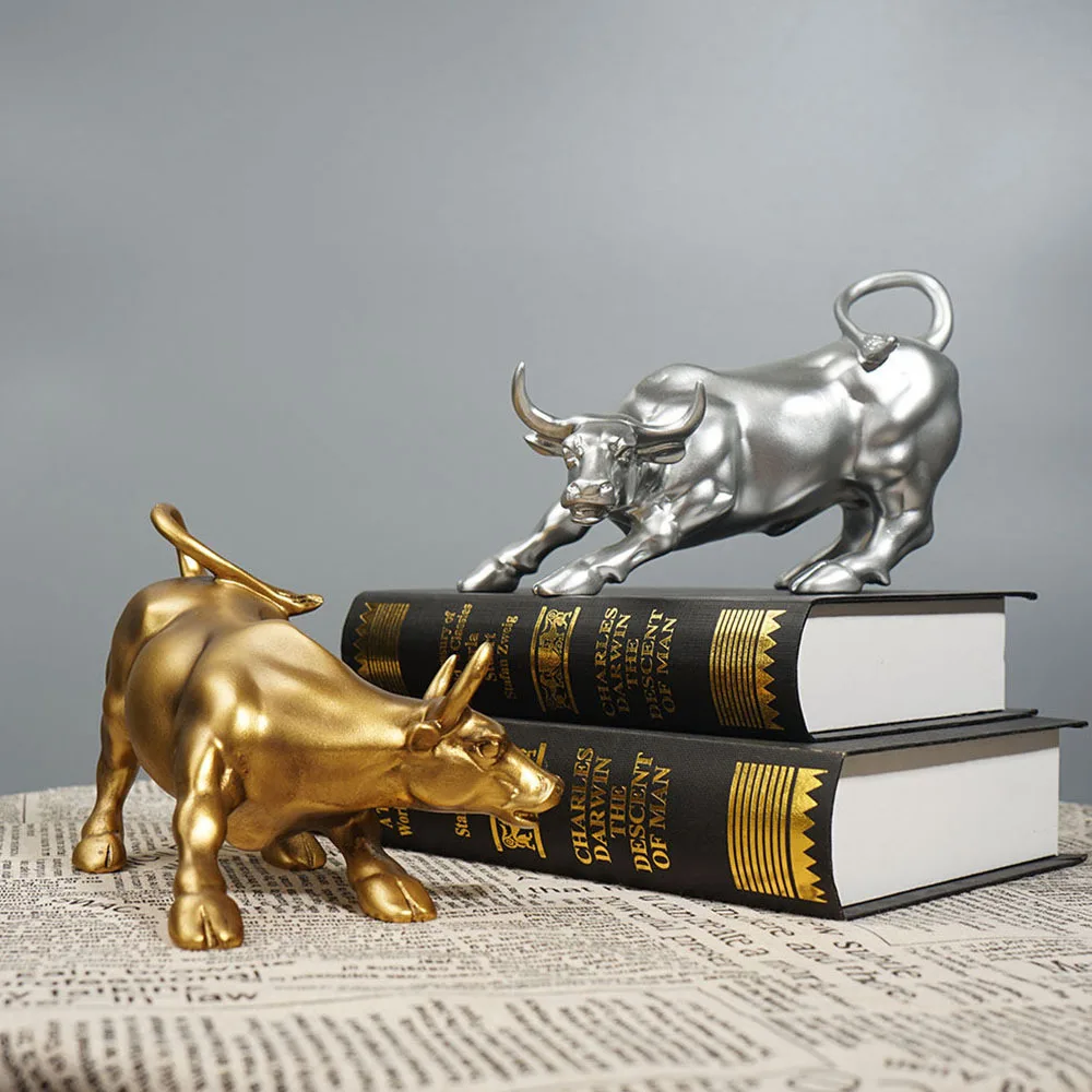 Decorative  craft resin Bull statue Sculpture Animal Sculpture living room decoration home decoration gold color brass bull