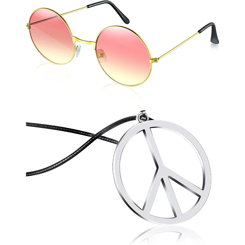 Fashion Hippie Dressing Accessory Set Hippie Glasses and Peace Sign Necklace Accessory Set