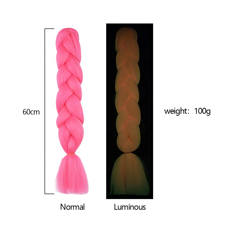 Wholesale Shining Fluorescent Synthetic Jumbo Glowing Hair Braid Extensions Neon Color Glow in the Dark Braiding Hair
