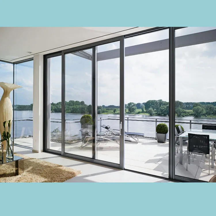 HLX Modern Double Glazed Slide Door Aluminum Frame Interior/Outdoor Narrow Slim Sliding Partition Sliding Door for Living Room