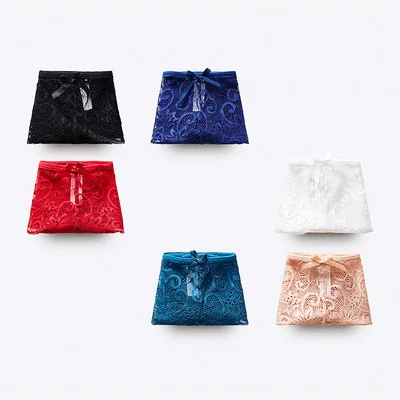 Ladies thong sexy low waist T pants high-end transparent lace hollow girls panties triangle cotton crotch thong