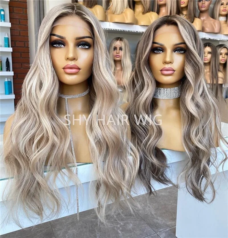 Hot Selling Short Blonde Long Small Wavy Wig Perruques Naturel Cheveux Humain Brown and Blonde Ombre Lace Front Wigs With ash