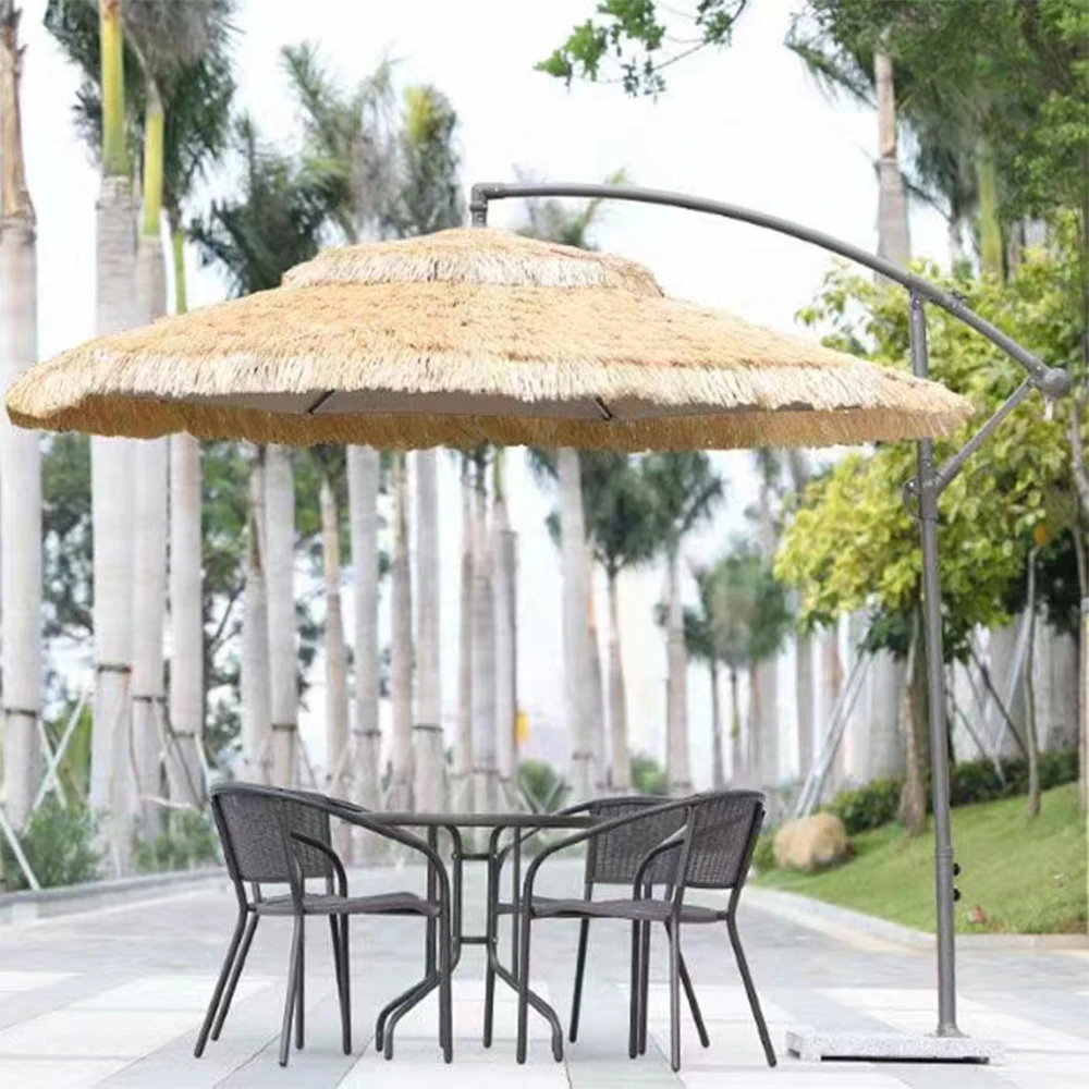 18m Straw Umbrellas Parasols pp Straw Sun,shade Beach Umbrellas Wood Grain Tiki Umbrellas with Tilt/