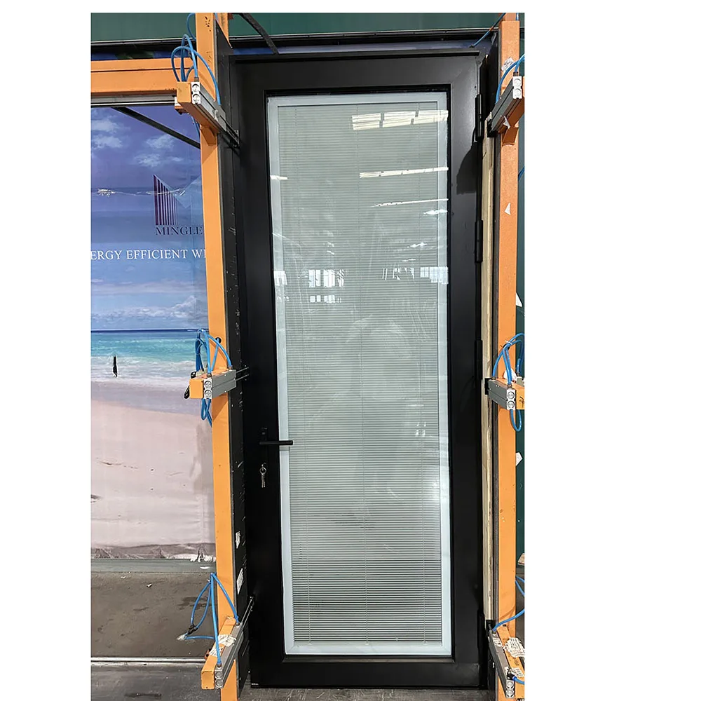 Minglei Energy Efficient Thermal Break Aluminum Double glazed Tempered glass door Exterior french doors with blinds