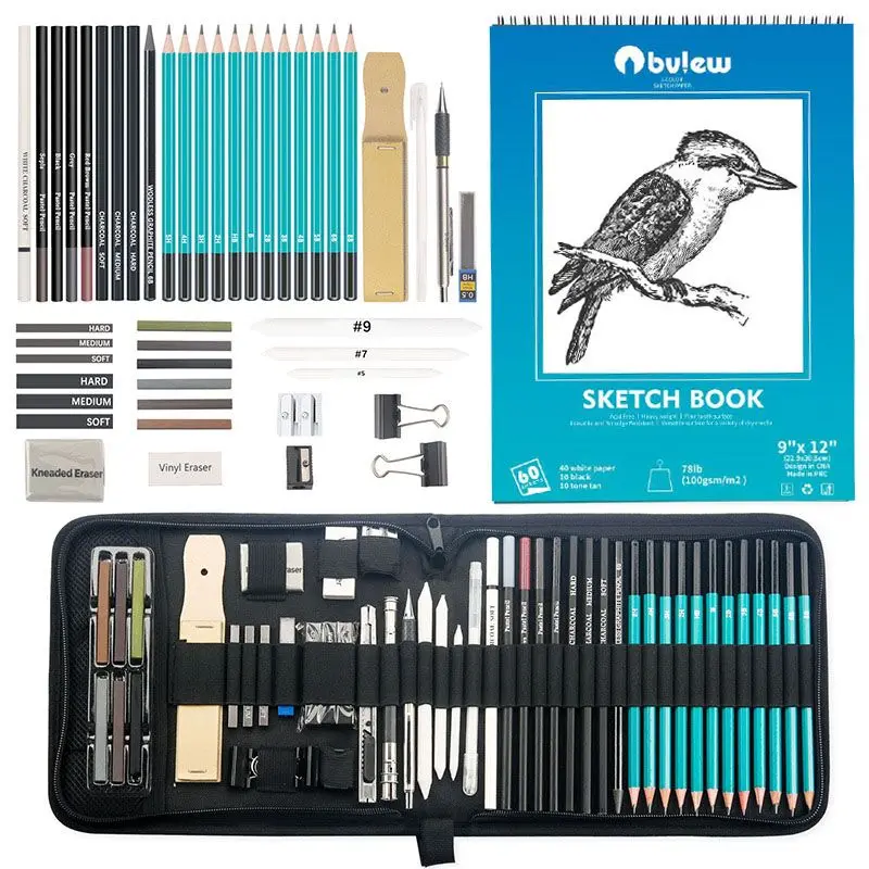 Bview Wholesale In Stock 50 Pieces Sketching Drawing Kit With Charcoal Graphite Pencil Sketch Pad