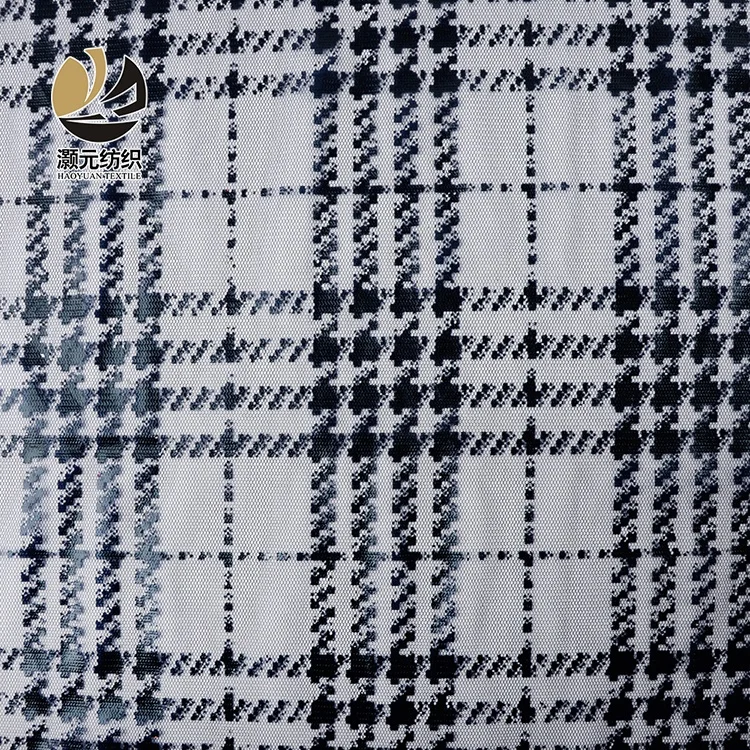 Custom fancy design made check black printed soft tulle fabric for wedding dress