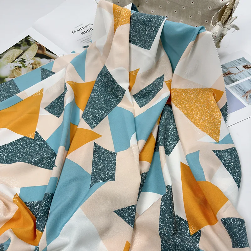 Hot geometric pattern beach pants fashion four-sided elastic shirt polyester home wear printed fabric