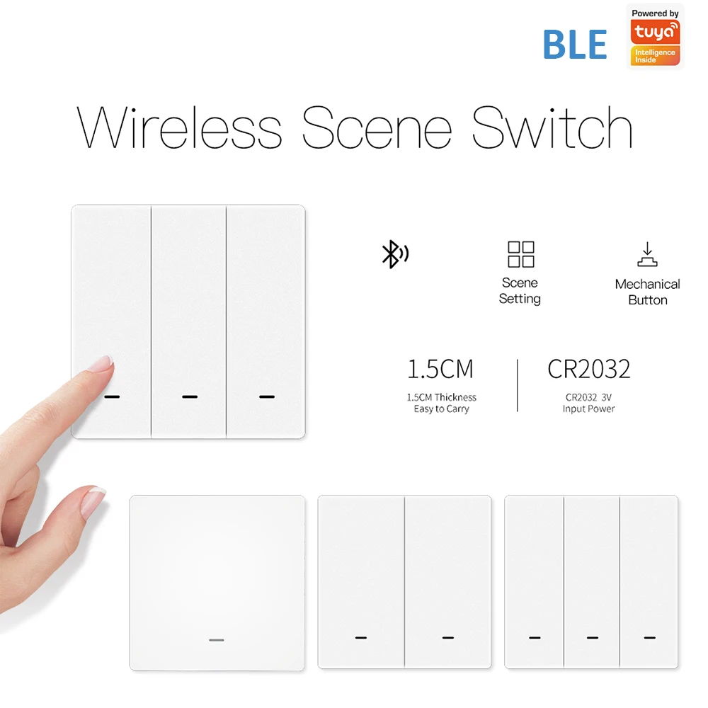 2 Gang tuya smart life app Wi-Fi ble remote control сетки беспроводных интеллектуальных переключателей кнопочный сцены переключатель с батарейным питанием