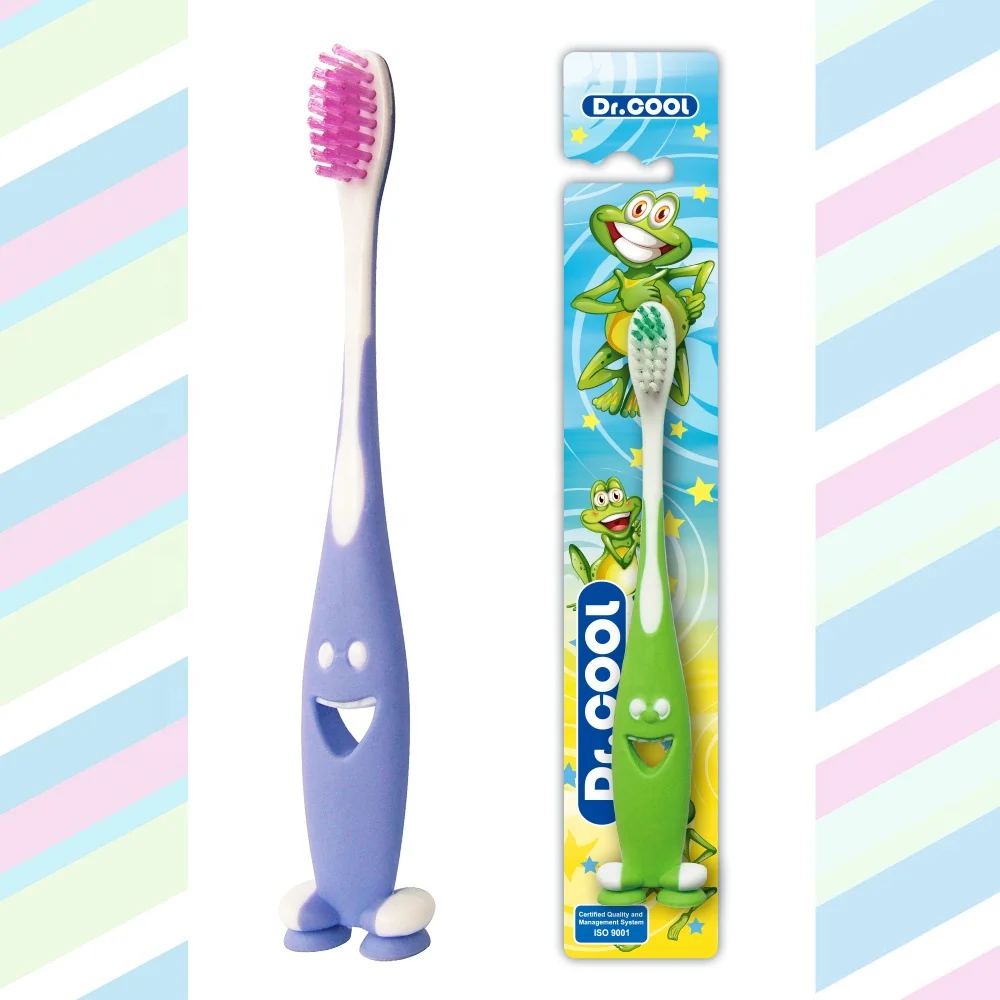 Cusstom Cartoon self standing children kids toothbrush with two suction buttons