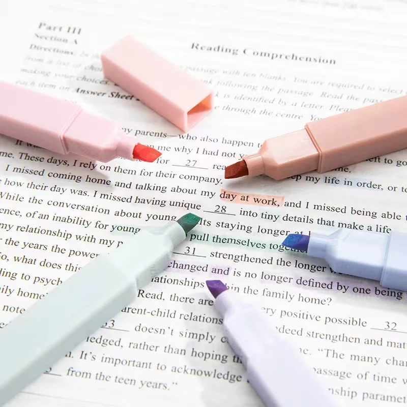 Factory custom 6 12 pcs bible pastel aesthetic highlighter pen set non-toxic no bleed square marker for bible