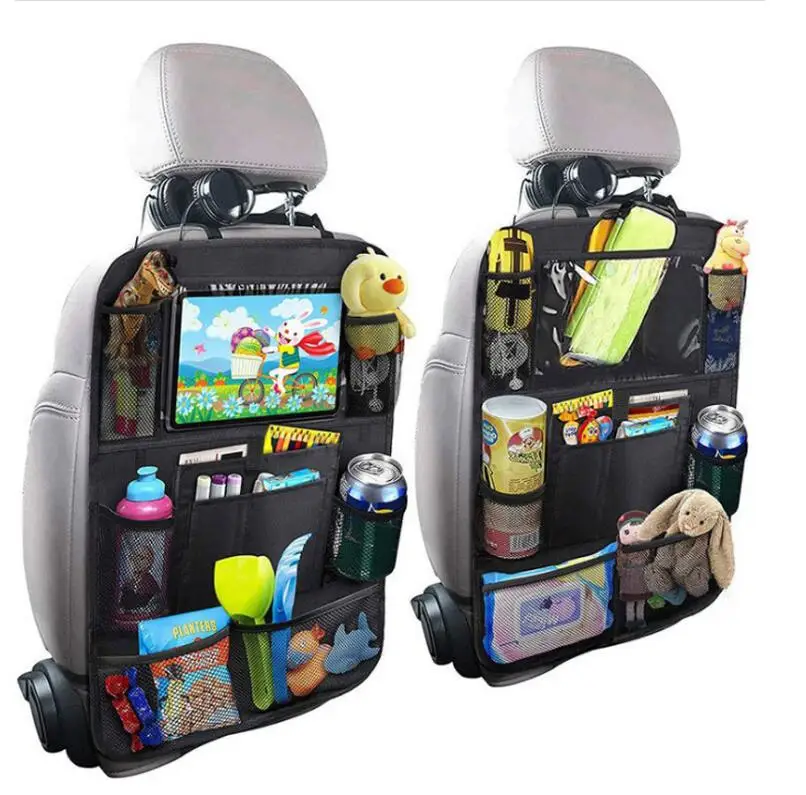 High quality universal car kick mat back seat protector backseat storage bag car seat organizer with touch screen tablet holder