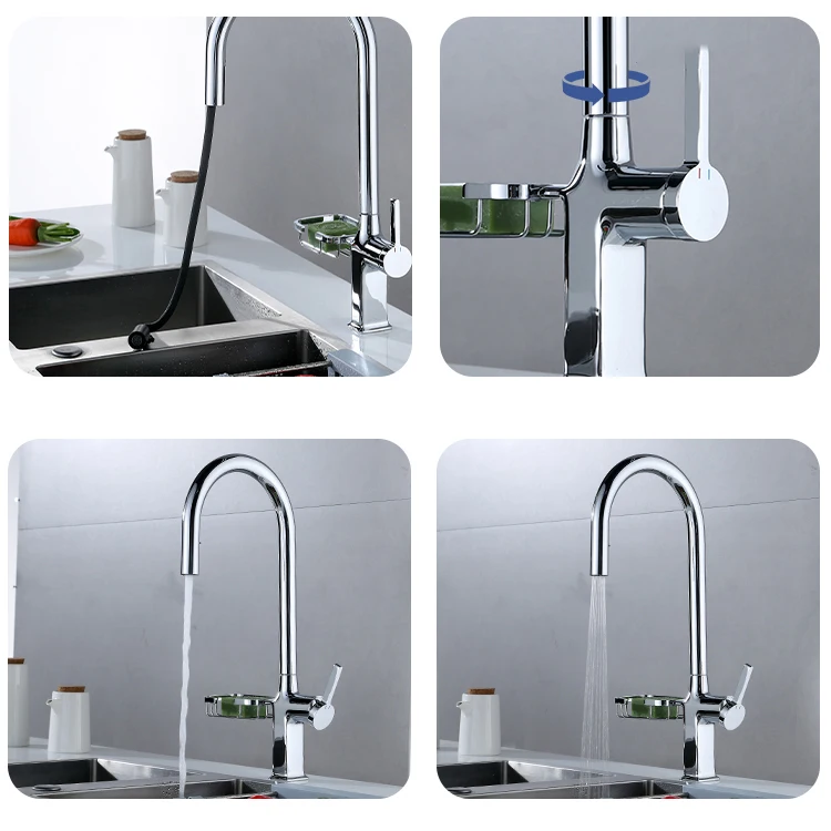Samiyah High Quality Matte Gun Black Pull Out Sprayer Kitchen Faucet Kitchen Faucets With Brass Shelf