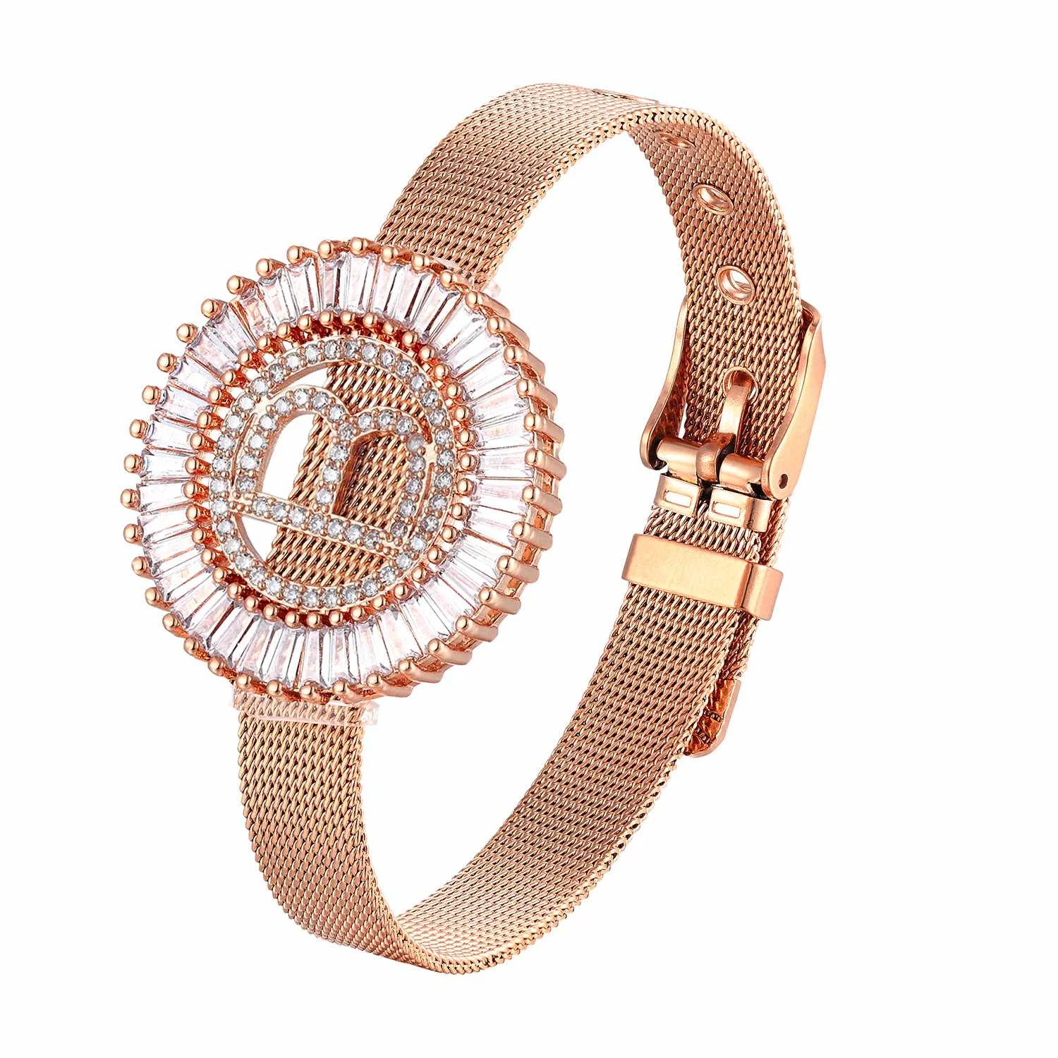 
Fashion steel watch style letter Initial cz handmade charm bracelet women 