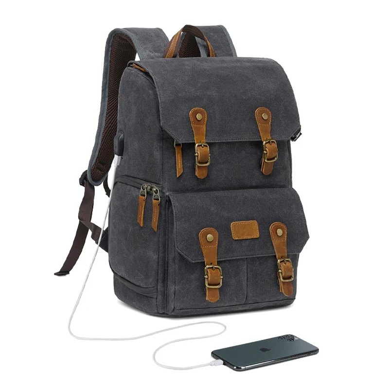 Durable Waxed Canvas DSLR SLR Camera Bag Backpack for Mirrorless Cameras Nikon Canon Sony Camera and Lens