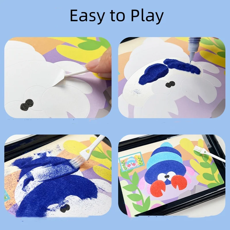 Sea Animals Painting Sand Art Pictures DIY Paper Crafts Kits 12 Colours Sand Painting For Kids Gift