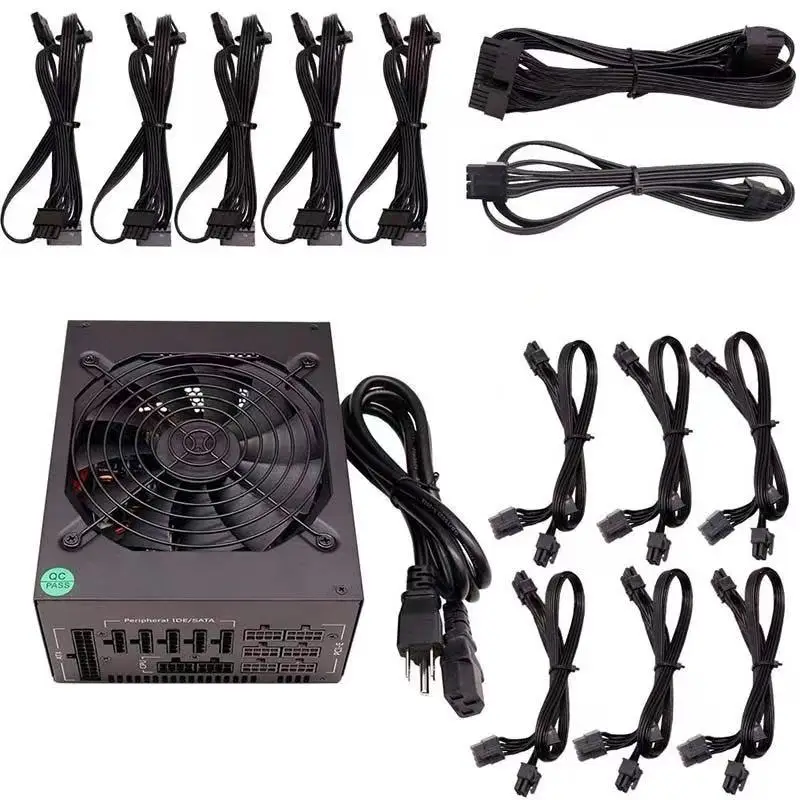 Высококачественный модульный блок питания для компьютера 80 PLUS 1600 Вт с бесшумным вентилятором