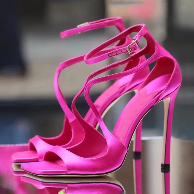 2024 Customized Brand New Design Ladies High-heeled Sandals Open Toe Ankle Strap High Heels Sandals for Women