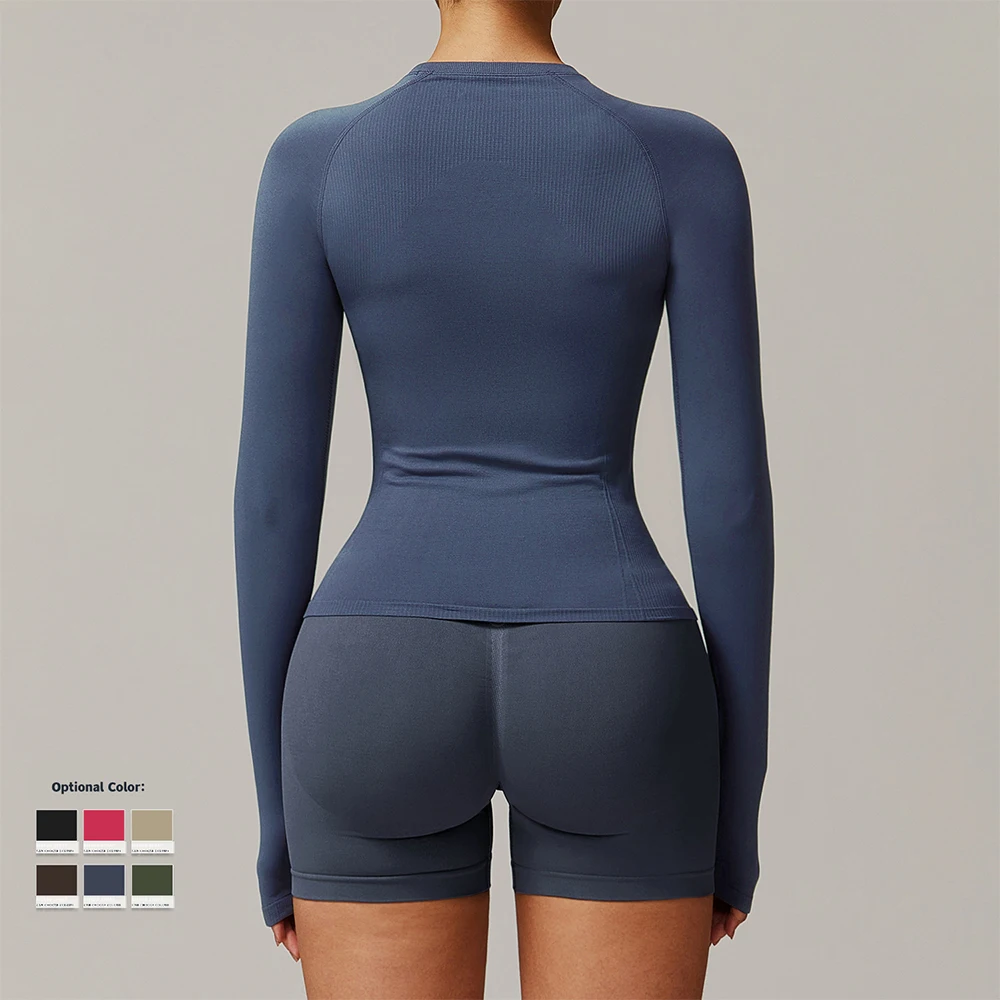 Custom Gym Running Tanktop Seamless Long Sleeved Tshirt Fitness Sport Bra Yoga Activewear Women Camisetas Deportes Workout Top