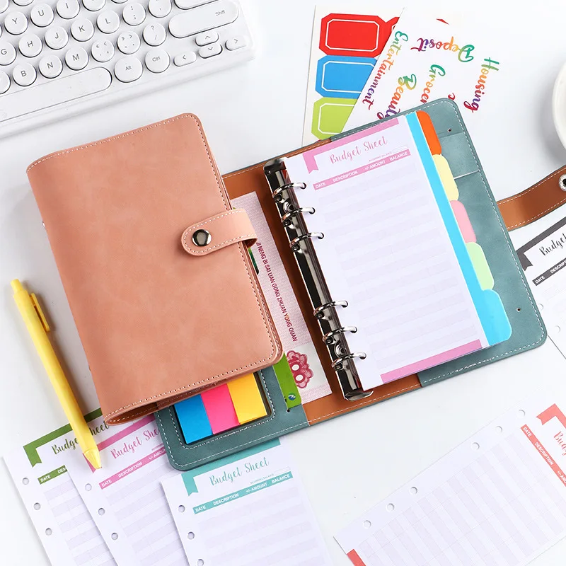 A5 6 Metal Leather Notebooks Ring Six Holes Pu A6 Leather Ring Binder With Card Holder For Budget Saving Binder Personal