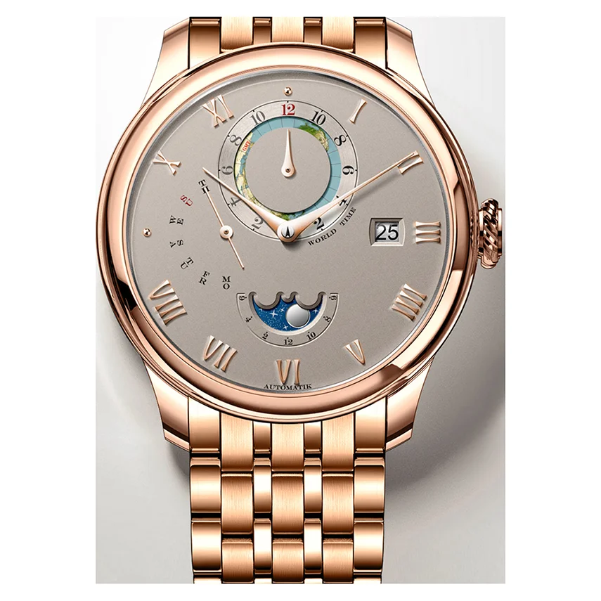 Мужские механические наручные часы с календарём, корпус из нержавеющей стали под заказ