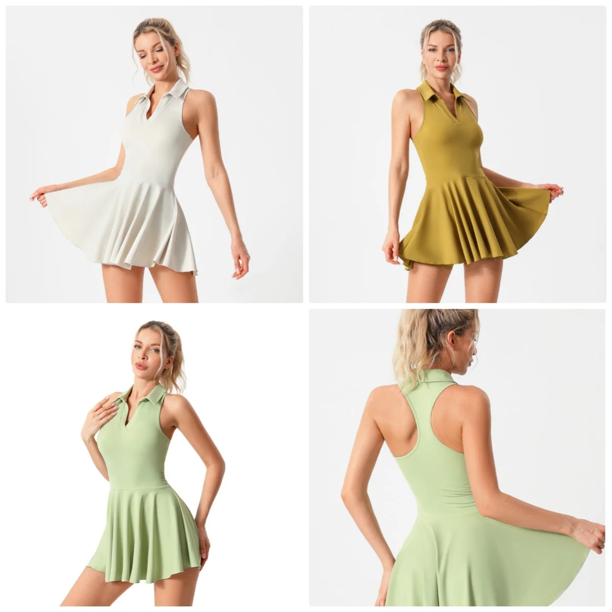 SILUO Wholesale Long Sport Skirts OEM Custom Nylon Faldas De Tenis Green,White Colors Tennis Dress for Women