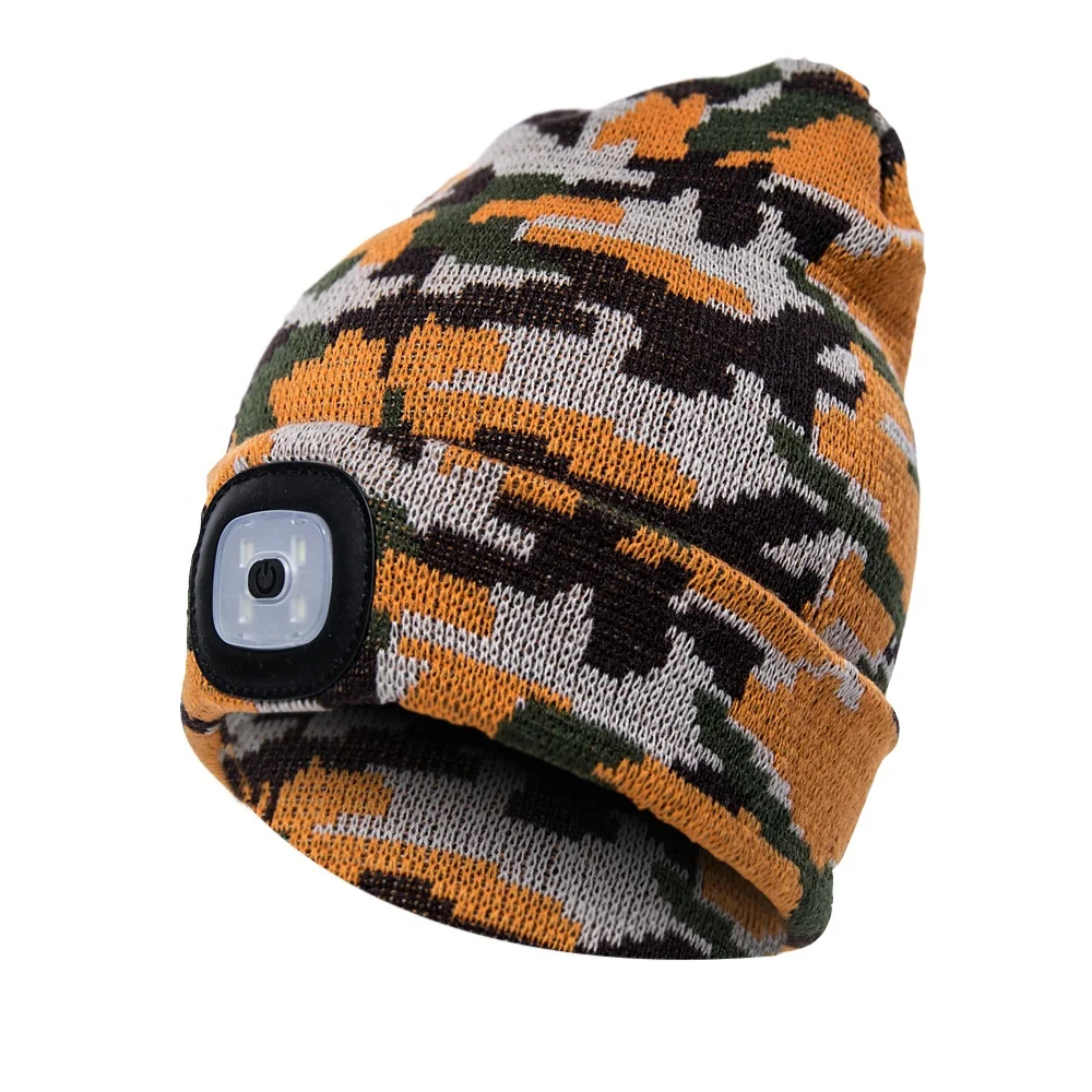 New Products Promotional Jacquard  LED Beanie Hat Led Wholesale Custom Winter Led Hat non rechargeable