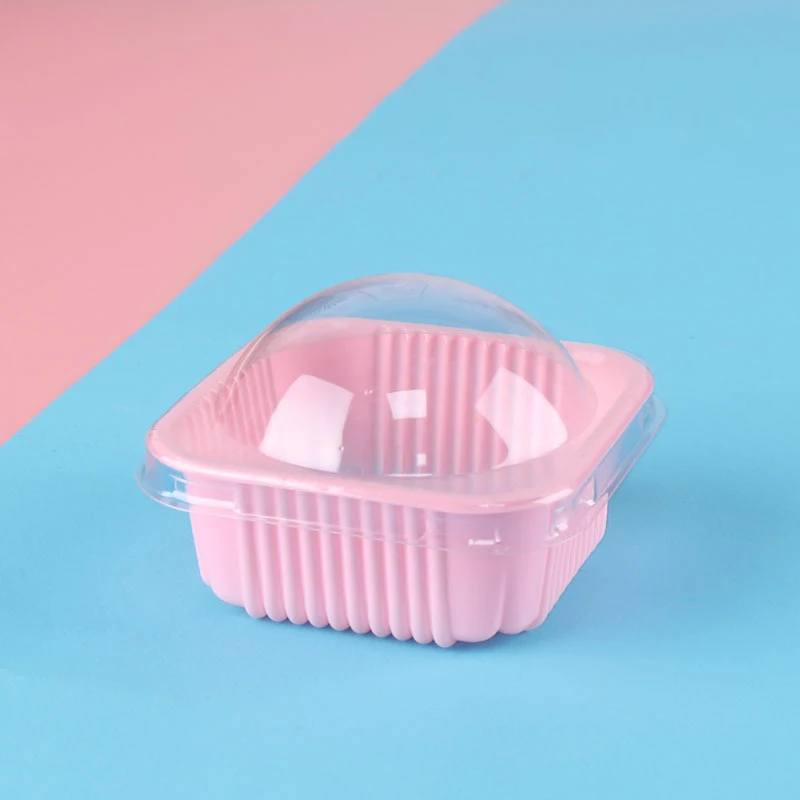 Wholesale 80g Square PET Plastic Pink Moon Cake Packaging Boxes Disposable Egg Yolk Crisp Pastry Food Dessert Packaging